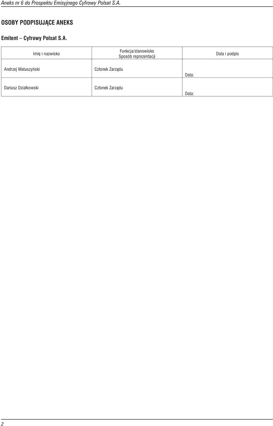 podpis Andrzej Matuszyñski Cz³onek Zarz¹du Data: Dariusz
