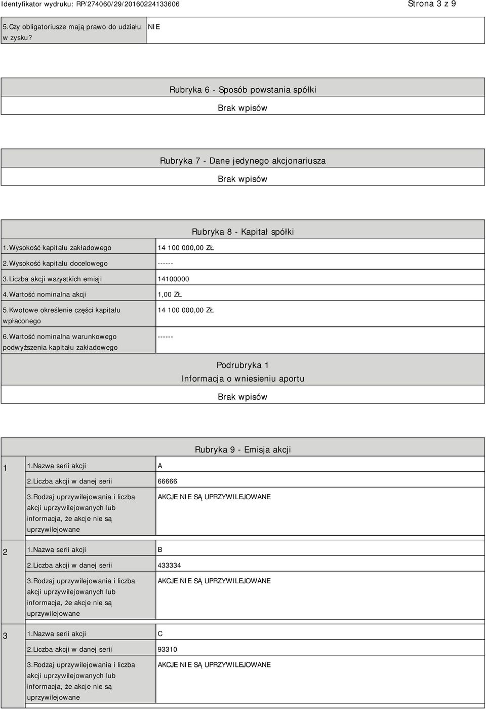 Kwotowe określenie części kapitału wpłaconego 6.