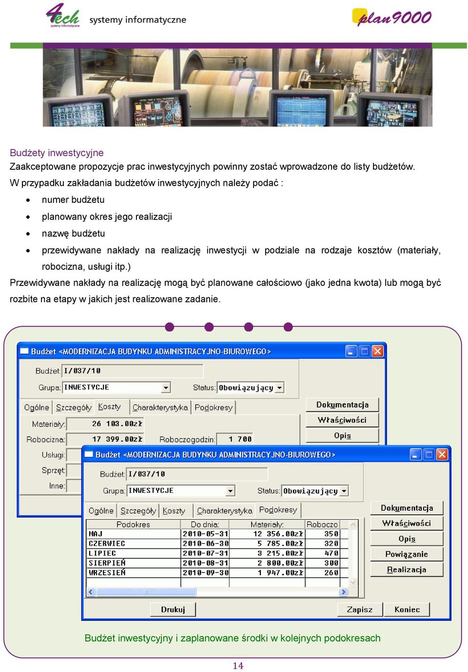 nakłady na realizację inwestycji w podziale na rodzaje kosztów (materiały, robocizna, usługi itp.