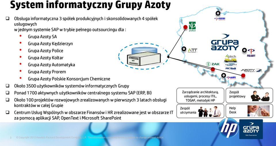 1700 aktywnych użytkowników centralnego systemu SAP (ERP, BI) Około 100 projektów rozwojowych zrealizowanych w pierwszych 3 latach obsługi kontraktów w całej Grupie Centrum Usług Wspólnych w obszarze