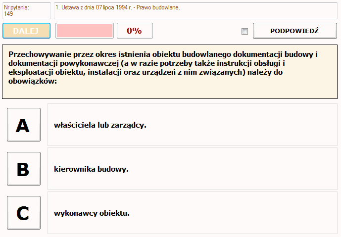 Program automatycznie dokona sprawdzenia poprawności odpowiedzi, poprawna odpowieć zostanie pogrubiona natomiast błędne wyszarzone.