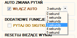 Aby przejść do kolejnego pytania klikamy przycisk DALEJ Istnieje także możliwość automatycznej zmiany pytań, w tym celu klikamy na okienko Włącz auto w zakładce Auto zmiana