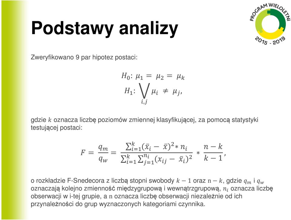 1 oraz n, gdzie i oznaczają kolejno zmienność międzygrupową i wewnątrzgrupową, oznacza liczbę obserwacji w