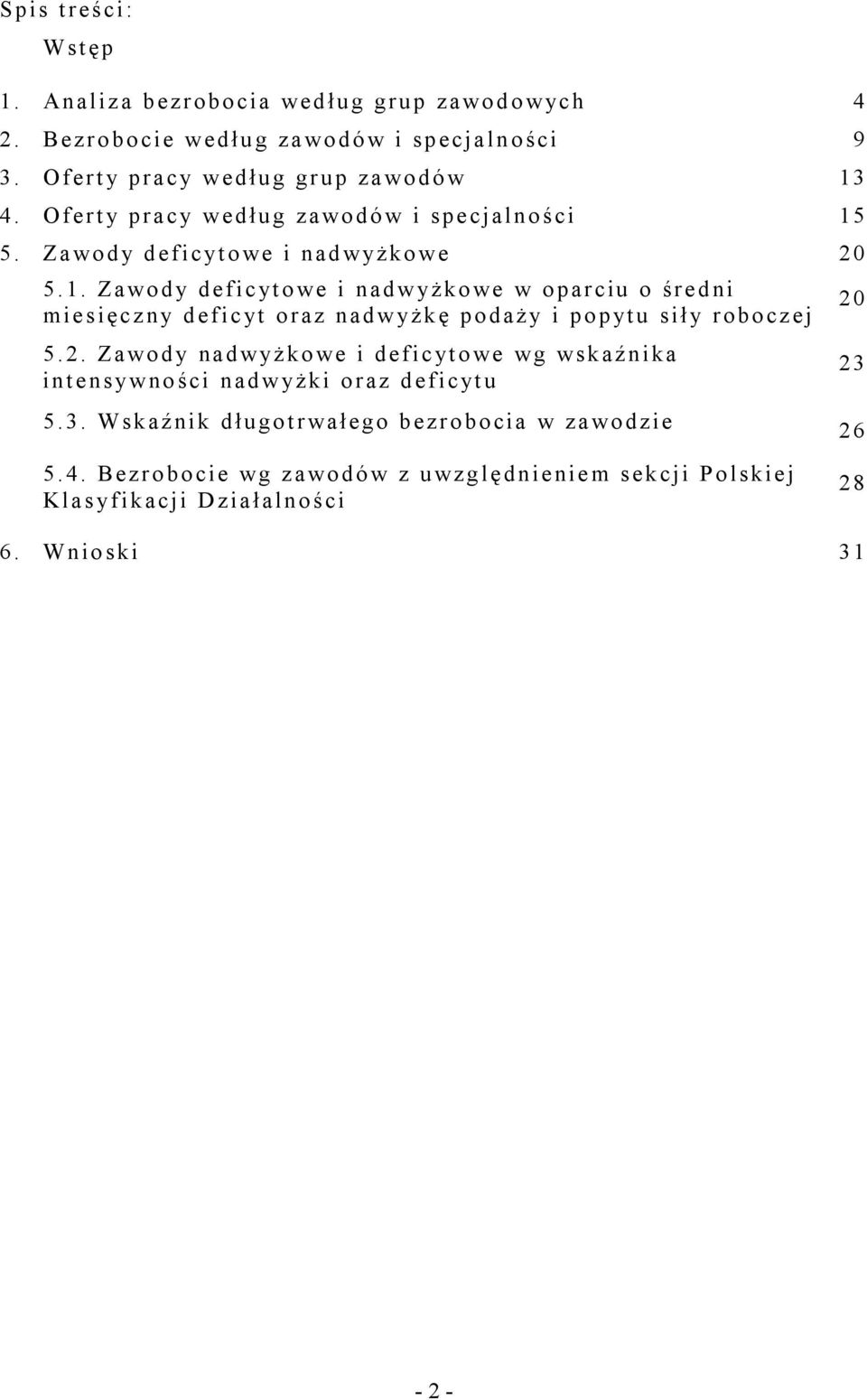 2. Zawody nadwyżkowe i deficytowe wg wskaźnika intensywności nadwyżki oraz deficytu 5.3. Wskaźnik długotrwałego bezrobocia w zawodzie 26 20 23 5.4.