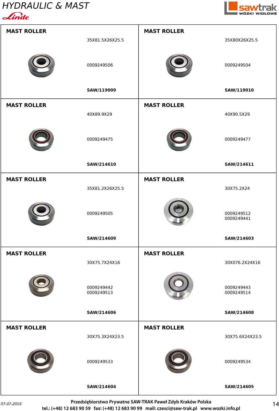 2X24X16 SAW/214606 0009249533 SAW/214604 0009249443 0009249514 SAW/214608 30X75.3X24X23.