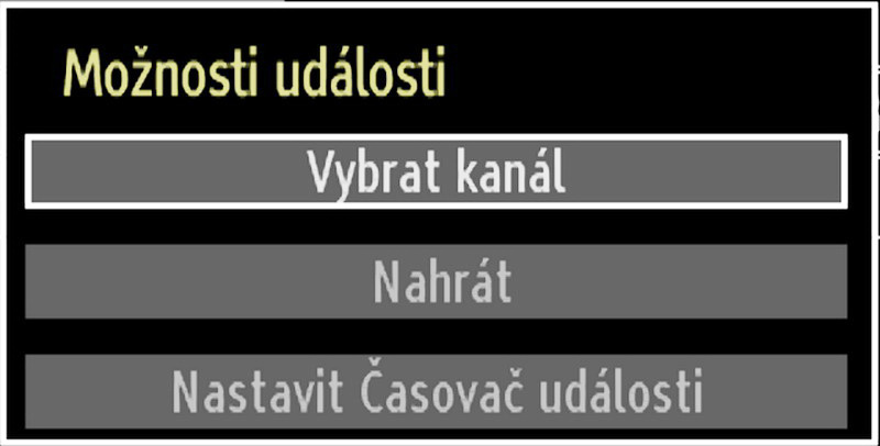 INFO (Podrobnosti): Zobrazí podrobnosti o programu. OK (Možnosti): prohlíží/nahrává nebo nastaví časovače budoucích programů. Text (Hledat): Zobrazí menu Průvodce vyhledáváním.