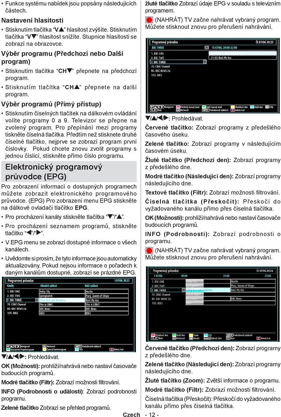 Výběr programů (Přímý přístup) Stisknutím číselných tlačítek na dálkovém ovládání volíte programy 0 a 9. Televizor se přepne na zvolený program. Pro přepínání mezi programy tiskněte číselná tlačítka.