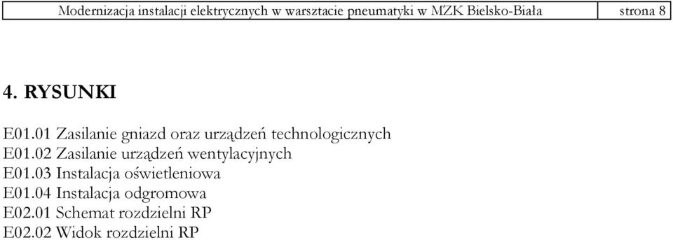 01 Zasilanie gniazd oraz urządzeń technologicznych E01.