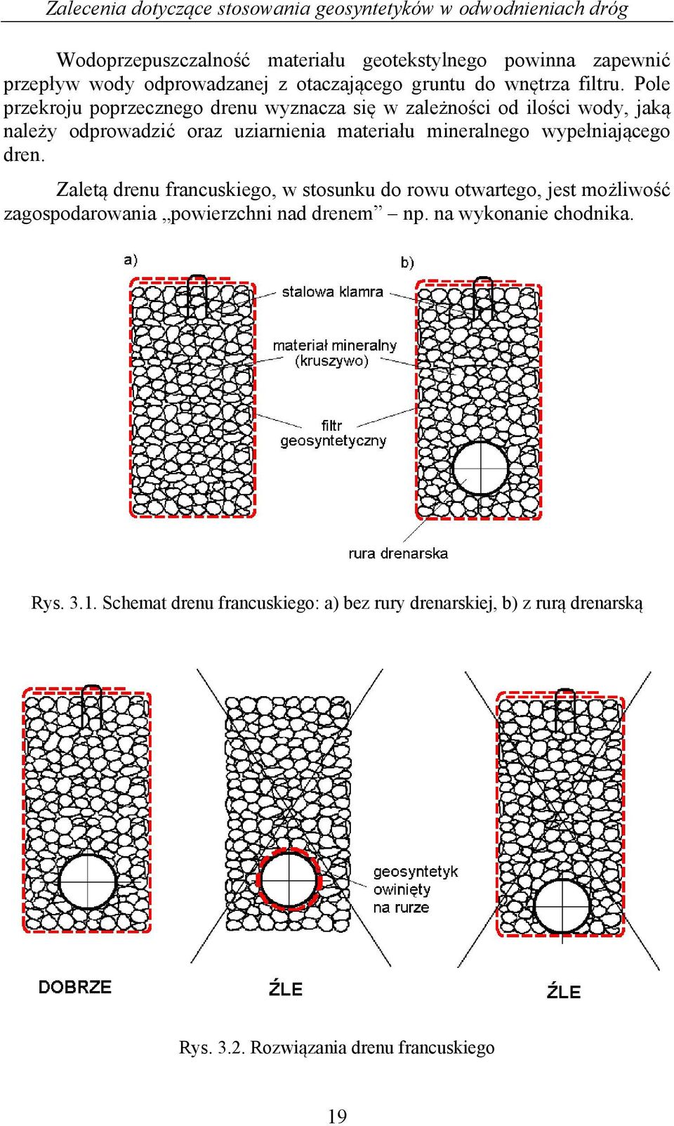 wypełniającego dren. Zaletą drenu francuskiego, w stosunku do rowu otwartego, jest możliwość zagospodarowania powierzchni nad drenem np.