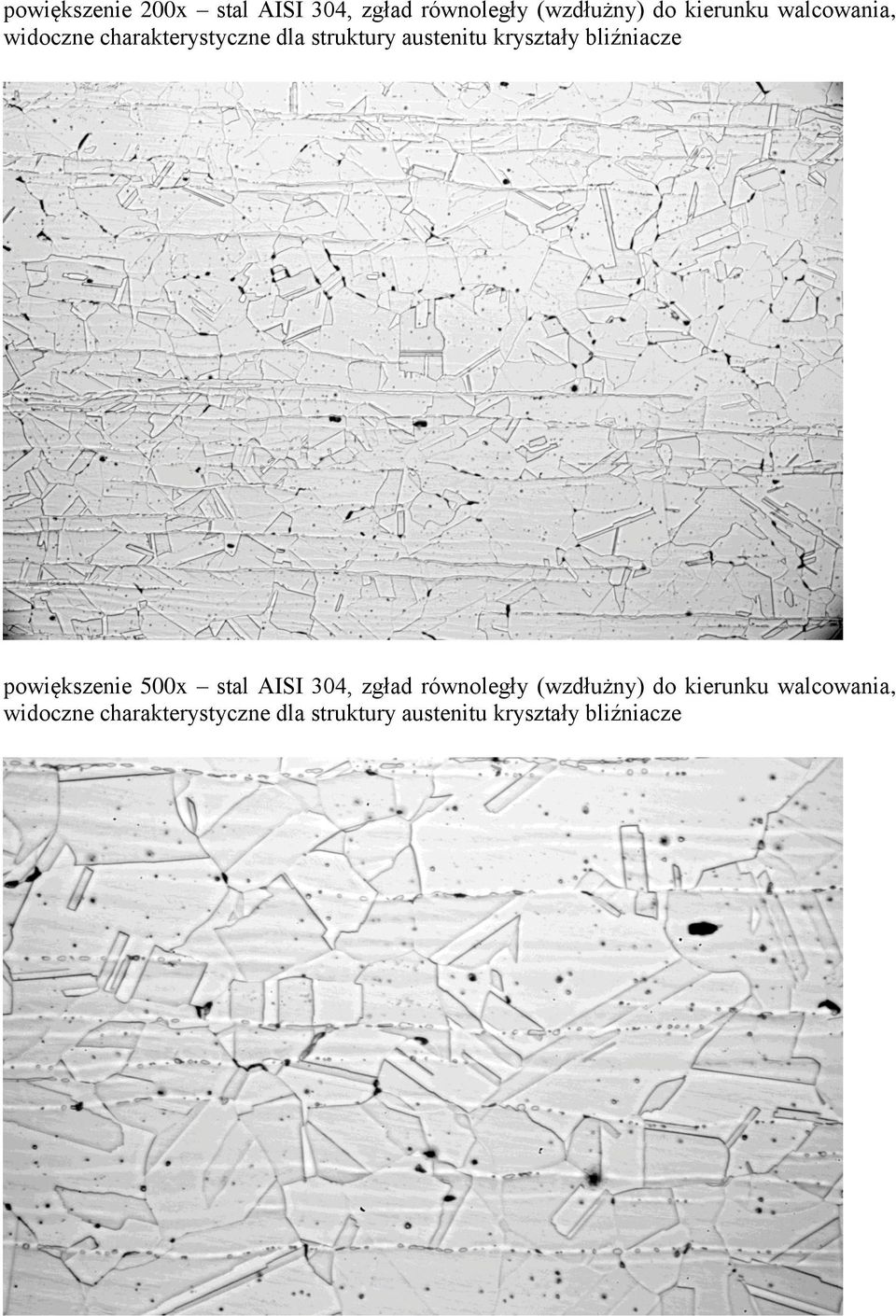 bliźniacze powiększenie 500x stal AISI 304, zgład równoległy (wzdłużny) do
