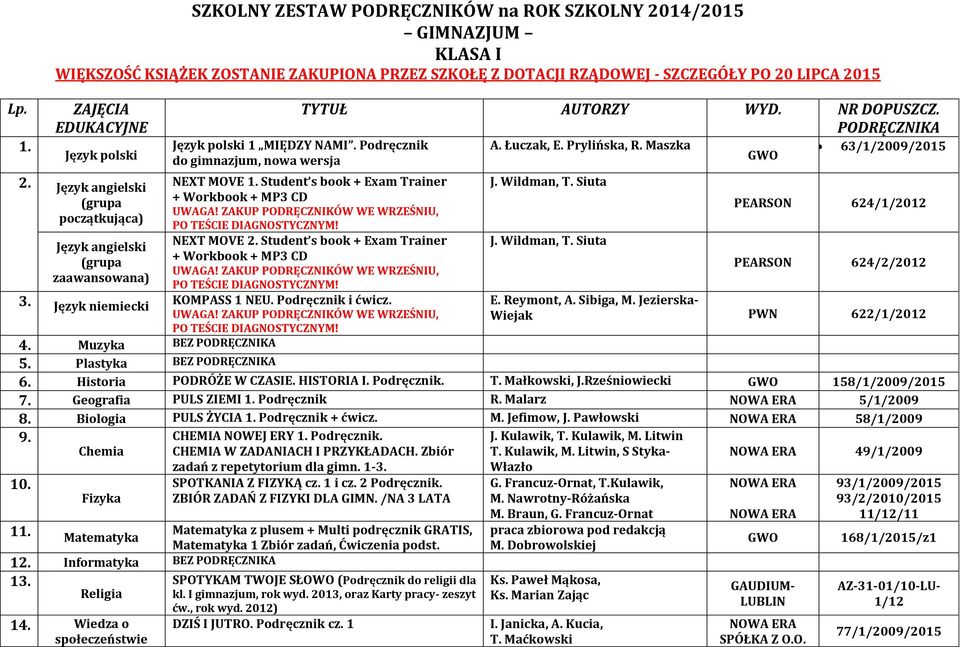 NEXT MOVE Student s book + Exam Trainer + Workbook + MP3 CD UWAGA! ZAKUP PODRĘCZNIKÓW WE WRZEŚNIU, PO TEŚCIE DIAGNOSTYCZNYM! KOMPASS 1 NEU. Podręcznik i ćwicz. UWAGA! ZAKUP PODRĘCZNIKÓW WE WRZEŚNIU, PO TEŚCIE DIAGNOSTYCZNYM! A.