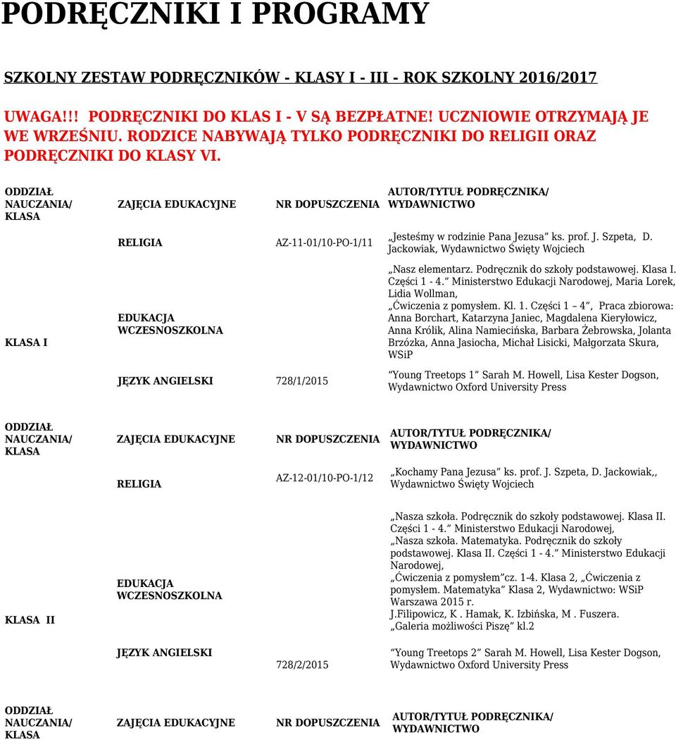 Jackowiak, I Nasz elementarz. Podręcznik do szkoły podstawowej. Kla