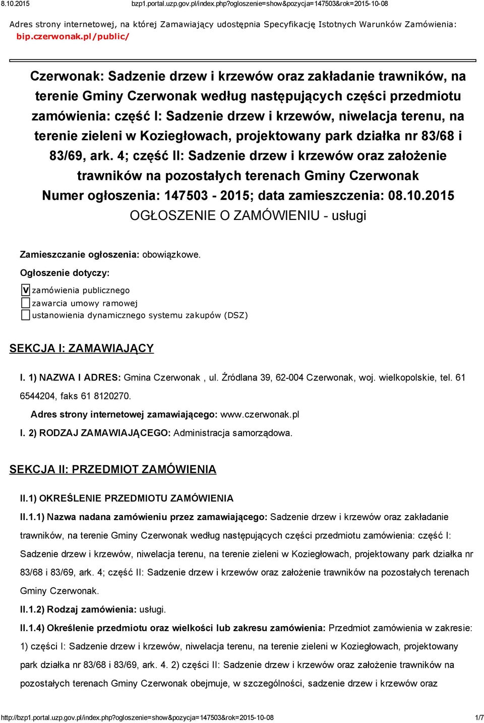 terenu, na terenie zieleni w Koziegłowach, projektowany park działka nr 83/68 i 83/69, ark.