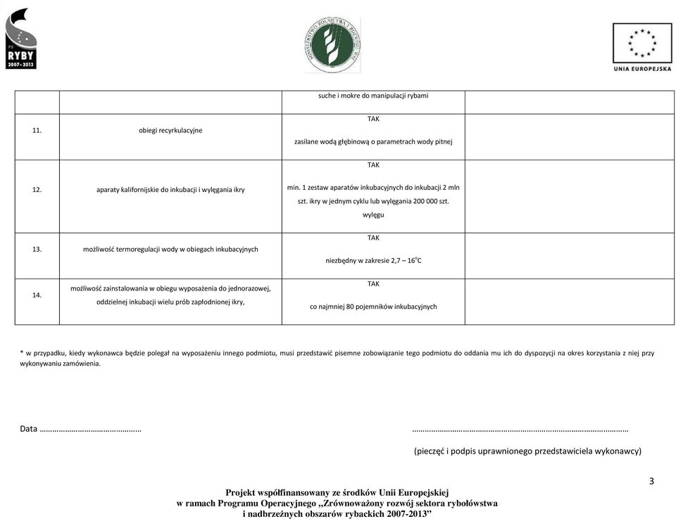 możliwość termoregulacji wody w obiegach inkubacyjnych niezbędny w zakresie 2,7 16 o C 14.