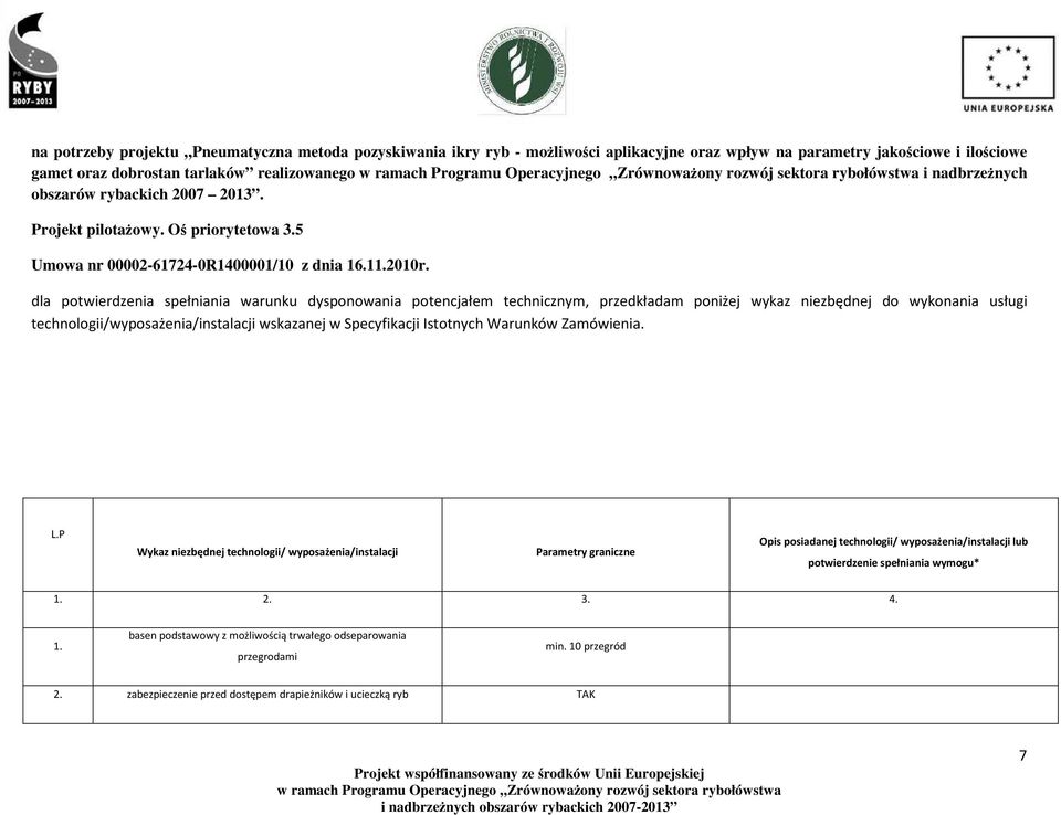 dla potwierdzenia spełniania warunku dysponowania potencjałem technicznym, przedkładam poniżej wykaz niezbędnej do wykonania usługi technologii/wyposażenia/instalacji wskazanej w Specyfikacji