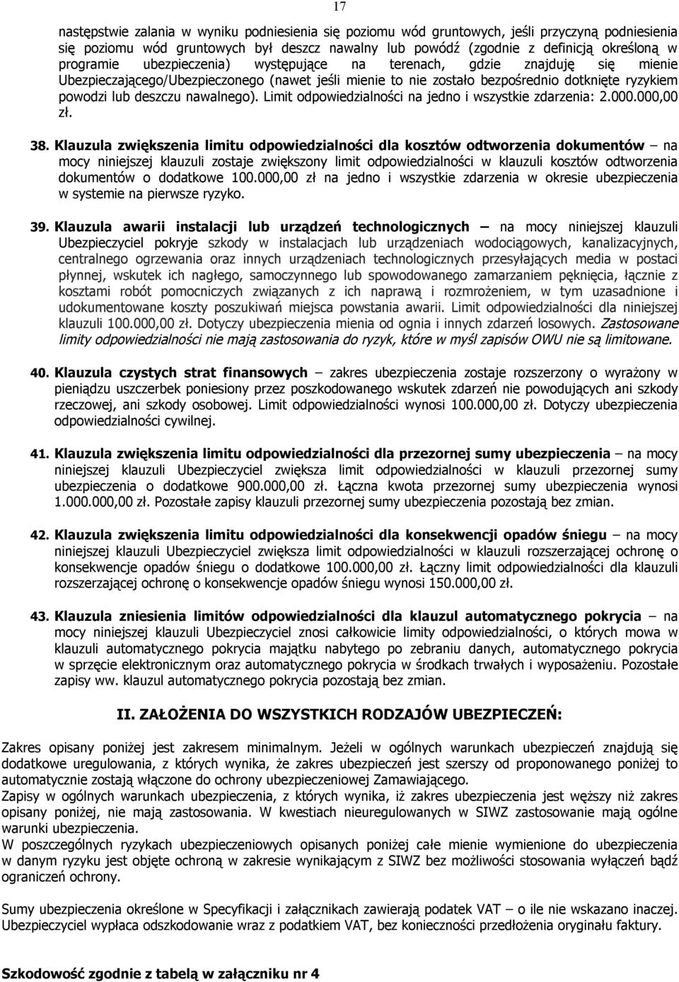 nawalnego). Limit odpowiedzialności na jedno i wszystkie zdarzenia: 2.000.000,00 zł. 38.