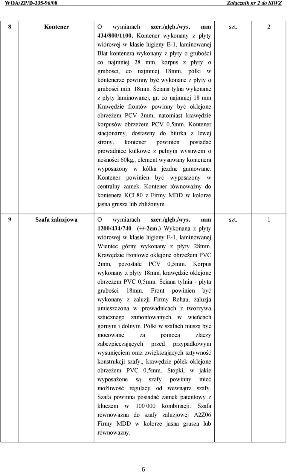 powinny być wykonane z płyty o grubości min. 18mm. Ściana tylna wykonane z płyty laminowanej, gr.