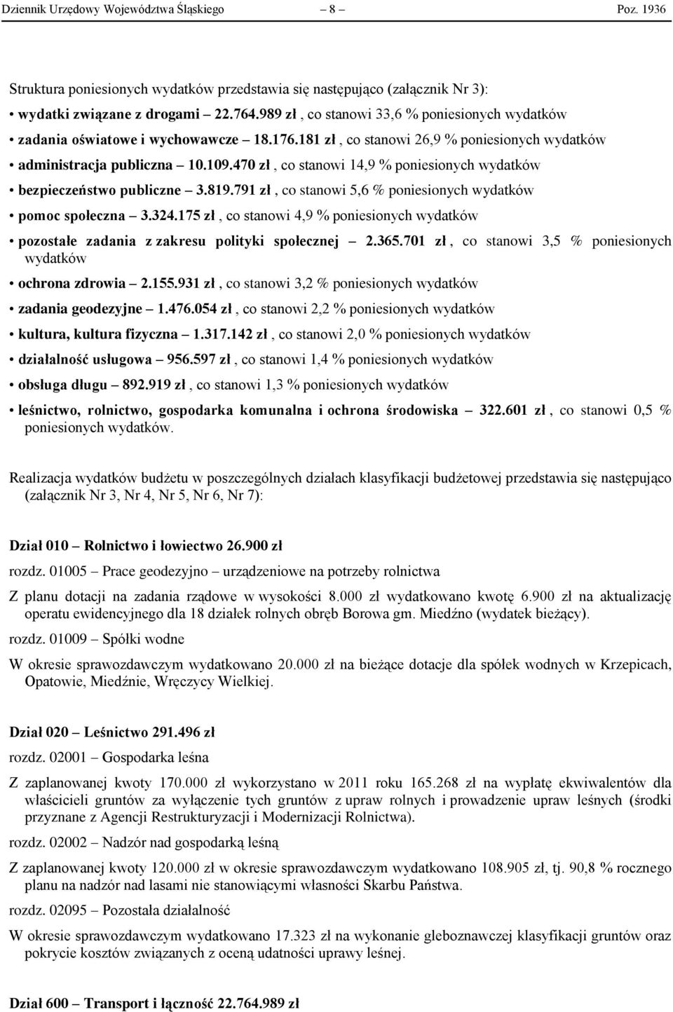 470 zł, co stanowi 14,9 % poniesionych wydatków bezpieczeństwo publiczne 3.819.791 zł, co stanowi 5,6 % poniesionych wydatków pomoc społeczna 3.324.