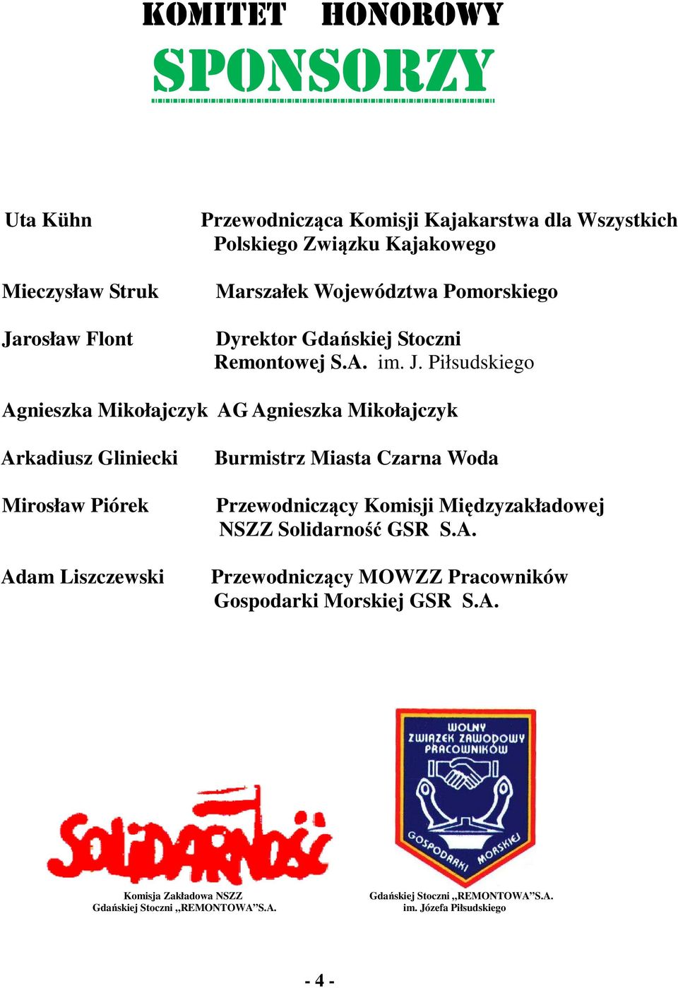 Piłsudskiego Agnieszka Mikołajczyk AG Agnieszka Mikołajczyk Arkadiusz Gliniecki Mirosław Piórek Adam Liszczewski Burmistrz Miasta Czarna Woda