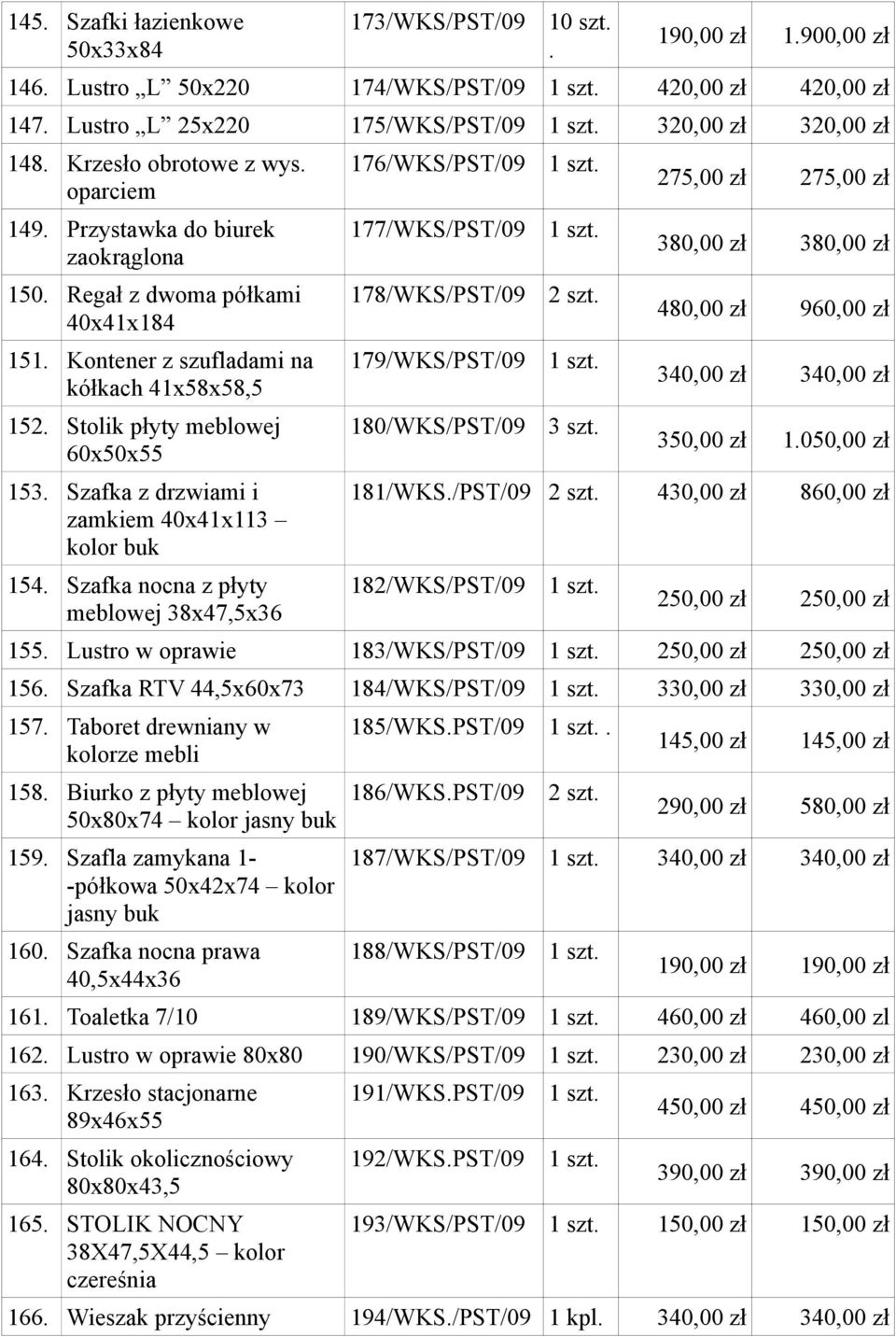 Szafka z drzwiami i zamkiem 40x41x113 kolor buk 154. Szafka nocna z płyty meblowej 38x47,5x36 176/WKS/PST/09 177/WKS/PST/09 178/WKS/PST/09 179/WKS/PST/09 180/WKS/PST/09 3 szt.