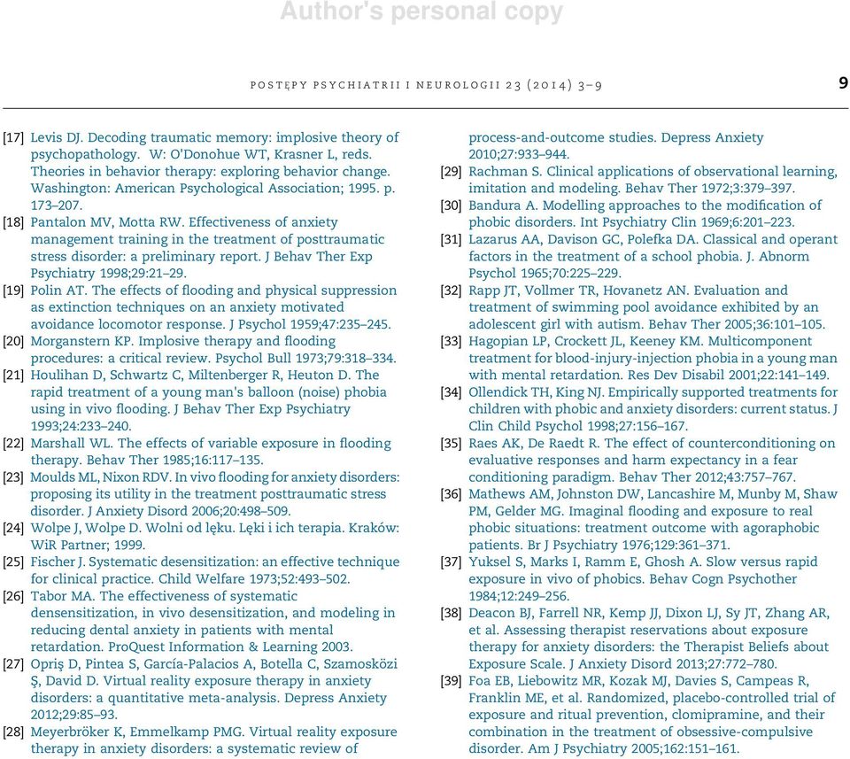 Effectiveness of anxiety management training in the treatment of posttraumatic stress disorder: a preliminary report. J Behav Ther Exp Psychiatry 1998;29:21 29. [19] Polin AT.