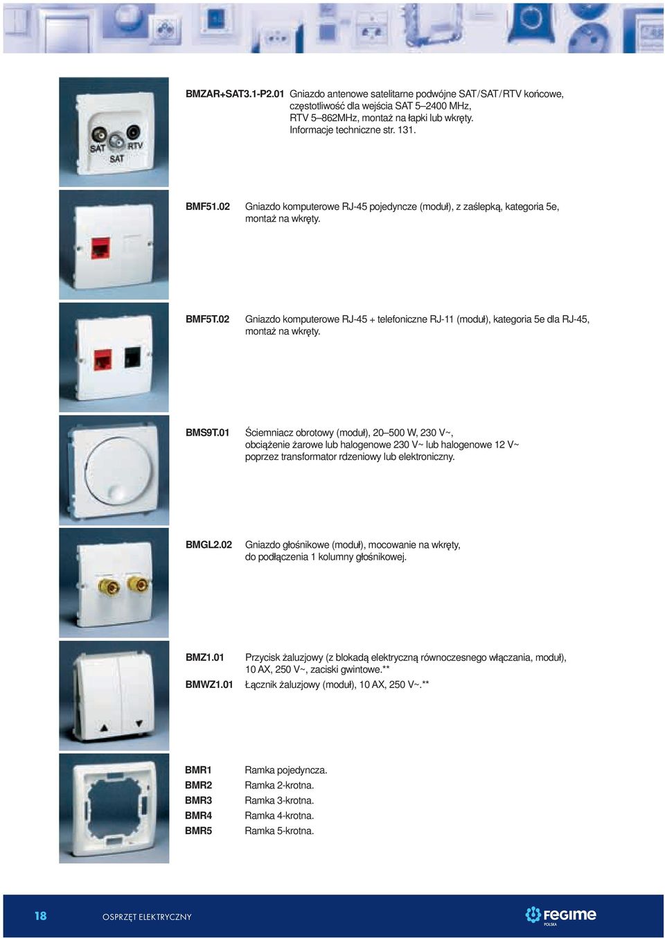 02 Gniazdo komputerowe RJ-45 + telefoniczne RJ-11 (moduł), kategoria 5e dla RJ-45, montaż na wkręty. BMS9T.