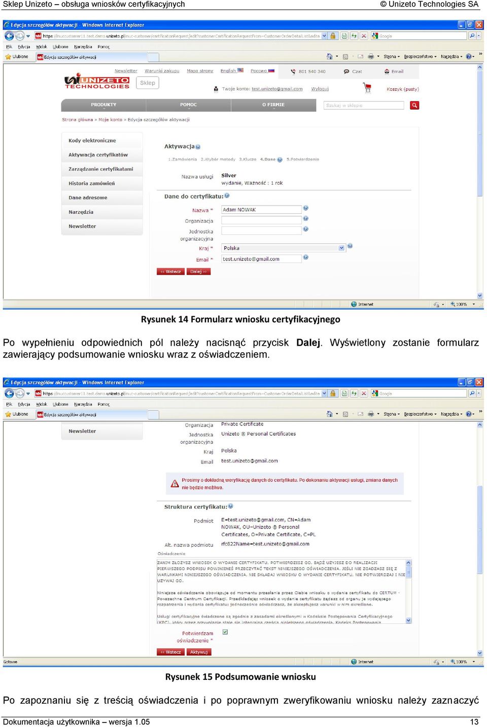 Wyświetlony zostanie formularz zawierający podsumowanie wniosku wraz z oświadczeniem.