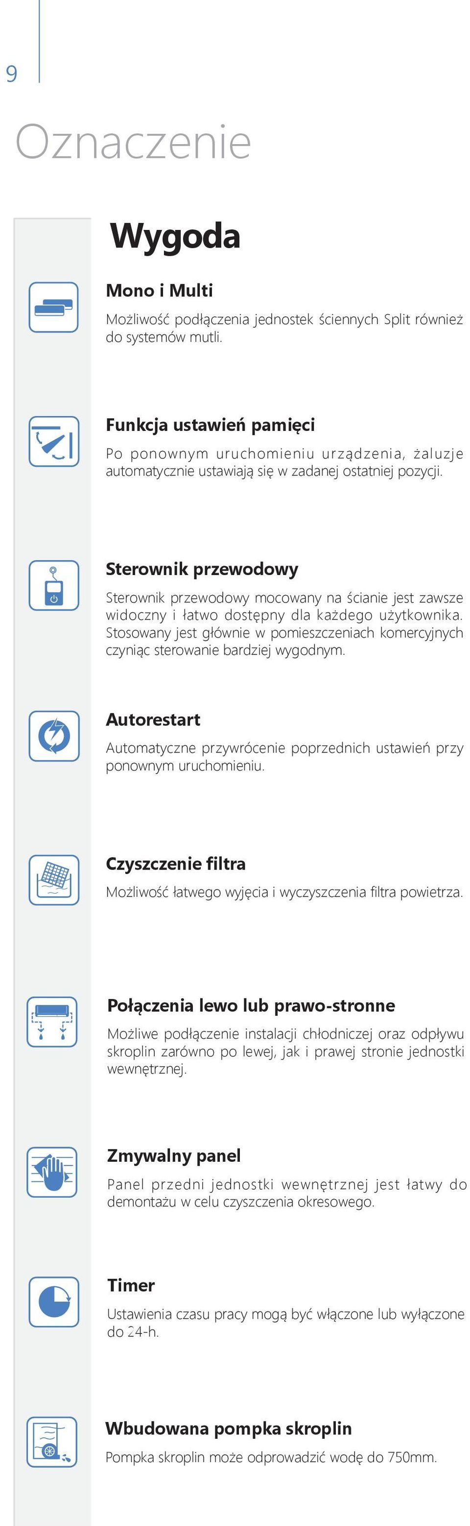 Sterownik przewodowy Sterownik przewodowy mocowany na ścianie jest zawsze widoczny i łatwo dostępny dla każdego użytkownika.