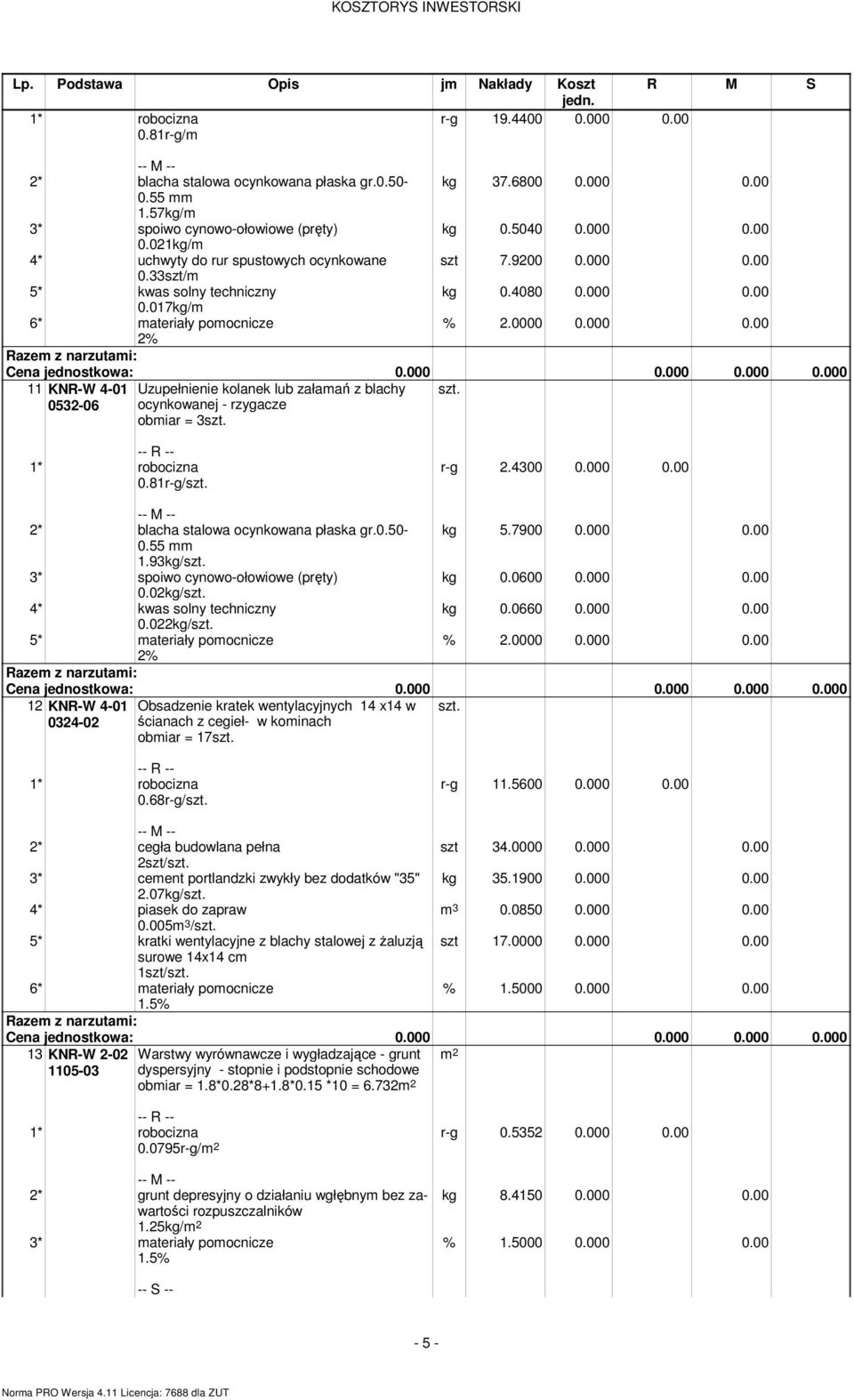 0.50-1.93kg/szt. 0.02kg/szt. 4* kwas solny techniczny 0.022kg/szt. kg 5.7900 0.000 0.00 kg 0.0600 0.000 0.00 kg 0.0660 0.000 0.00 12 KNR-W 4-01 szt.