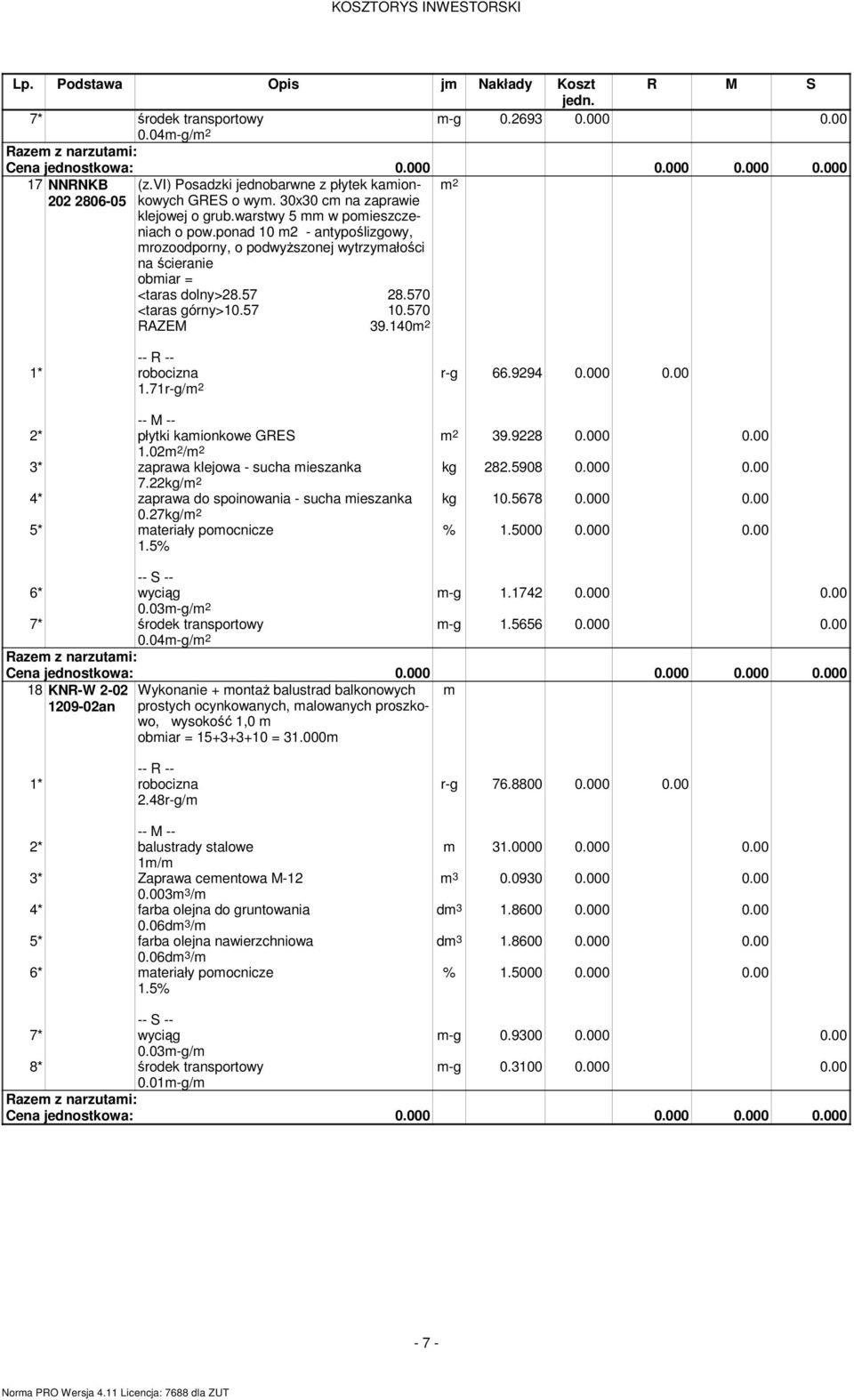 9228 0.000 0.00 kg 282.5908 0.000 0.00 kg 10.5678 0.000 0.00 2* płytki kamionkowe GRES 1.02 / 3* zaprawa klejowa - sucha mieszanka 7.22kg/ 4* zaprawa do spoinowania - sucha mieszanka 0.27kg/ m-g 1.