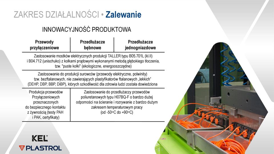 "puste kołki" (ekologiczne, energooszczędne) Zastosowanie do produkcji surowców (przewody elektryczne, polwinity) tzw.