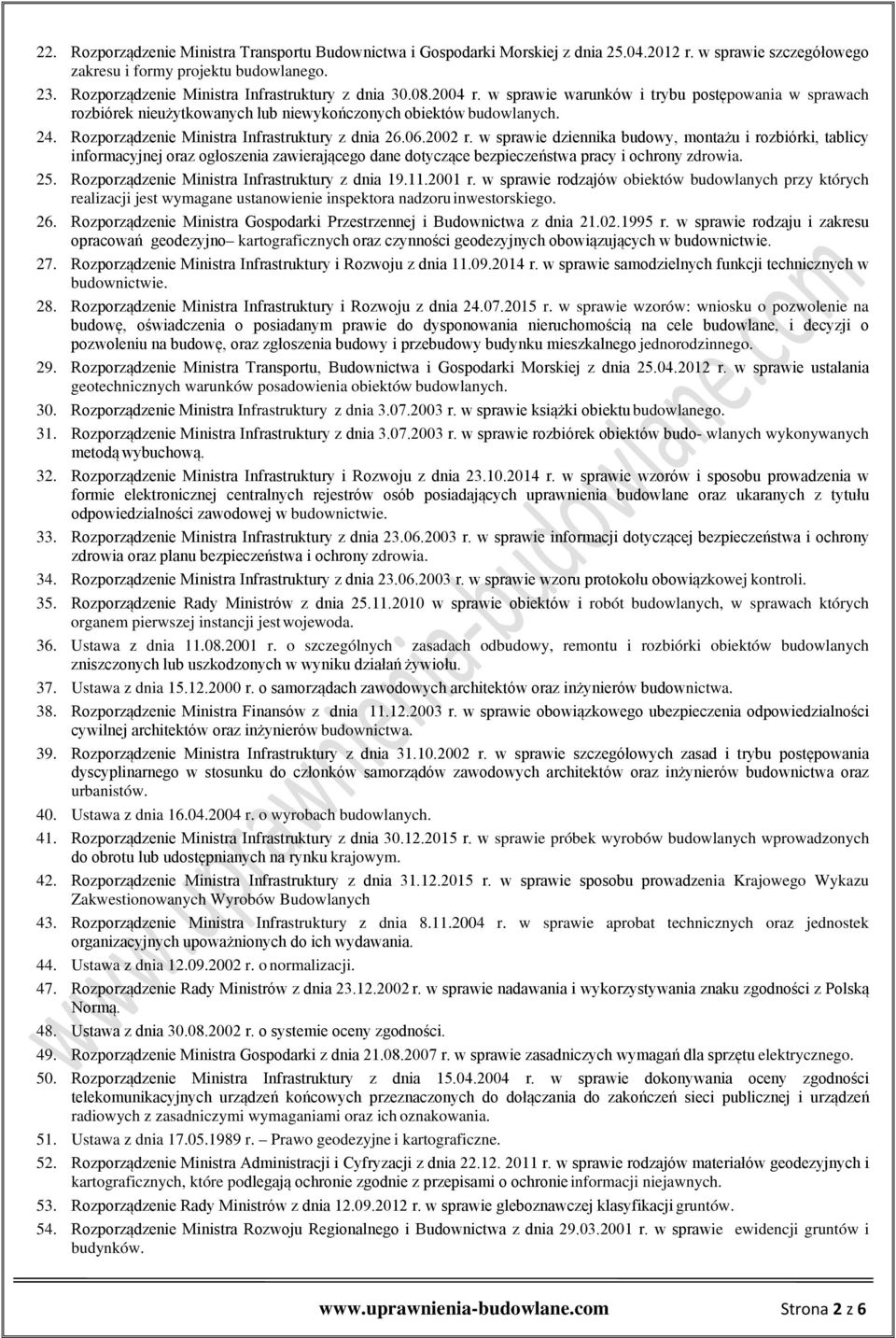 Rozporządzenie Ministra Infrastruktury z dnia 26.06.2002 r.
