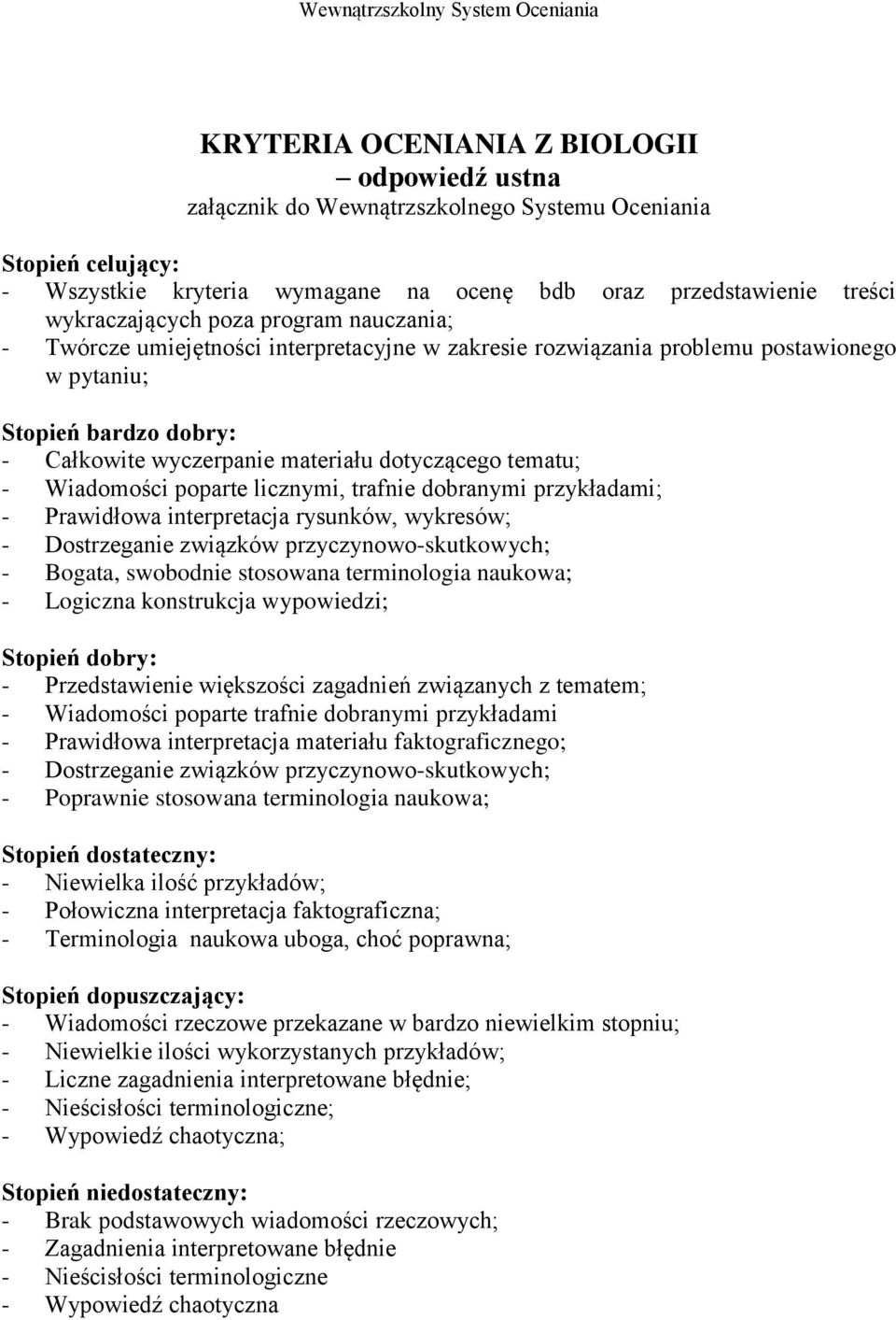 wykresów; - Dostrzeganie związków przyczynowo-skutkowych; - Bogata, swobodnie stosowana terminologia naukowa; - Logiczna konstrukcja wypowiedzi; - Przedstawienie większości zagadnień związanych z