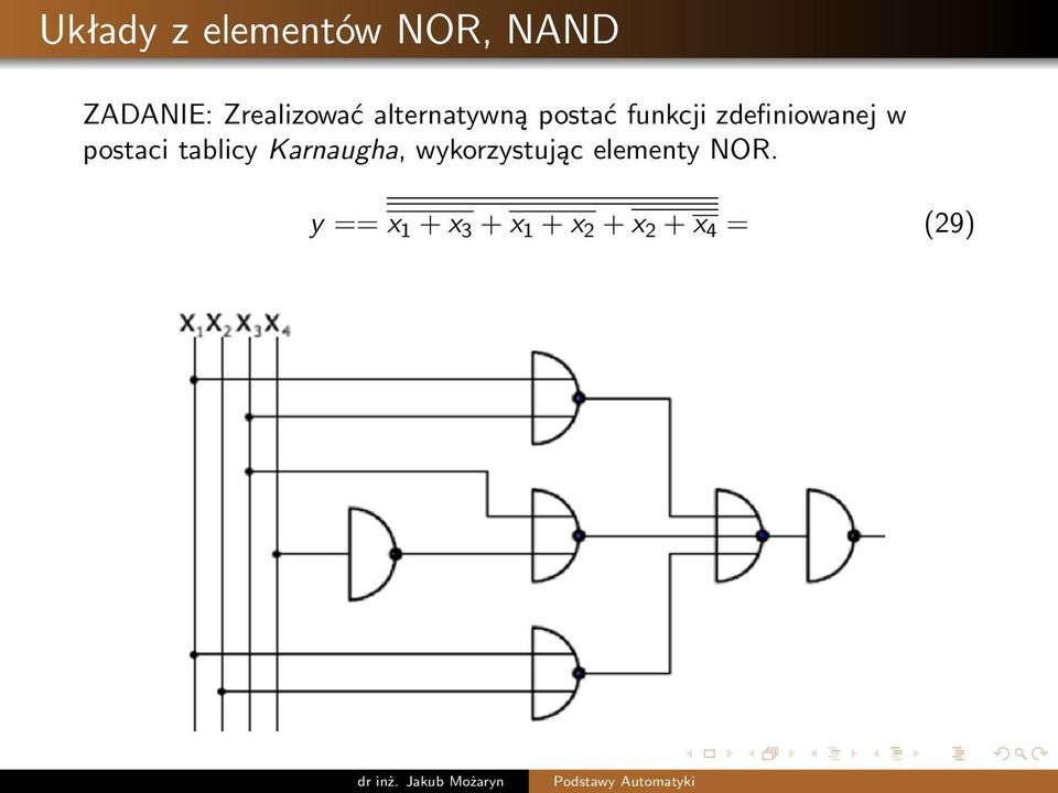zdefiniowanej w postaci tablicy Karnaugha,