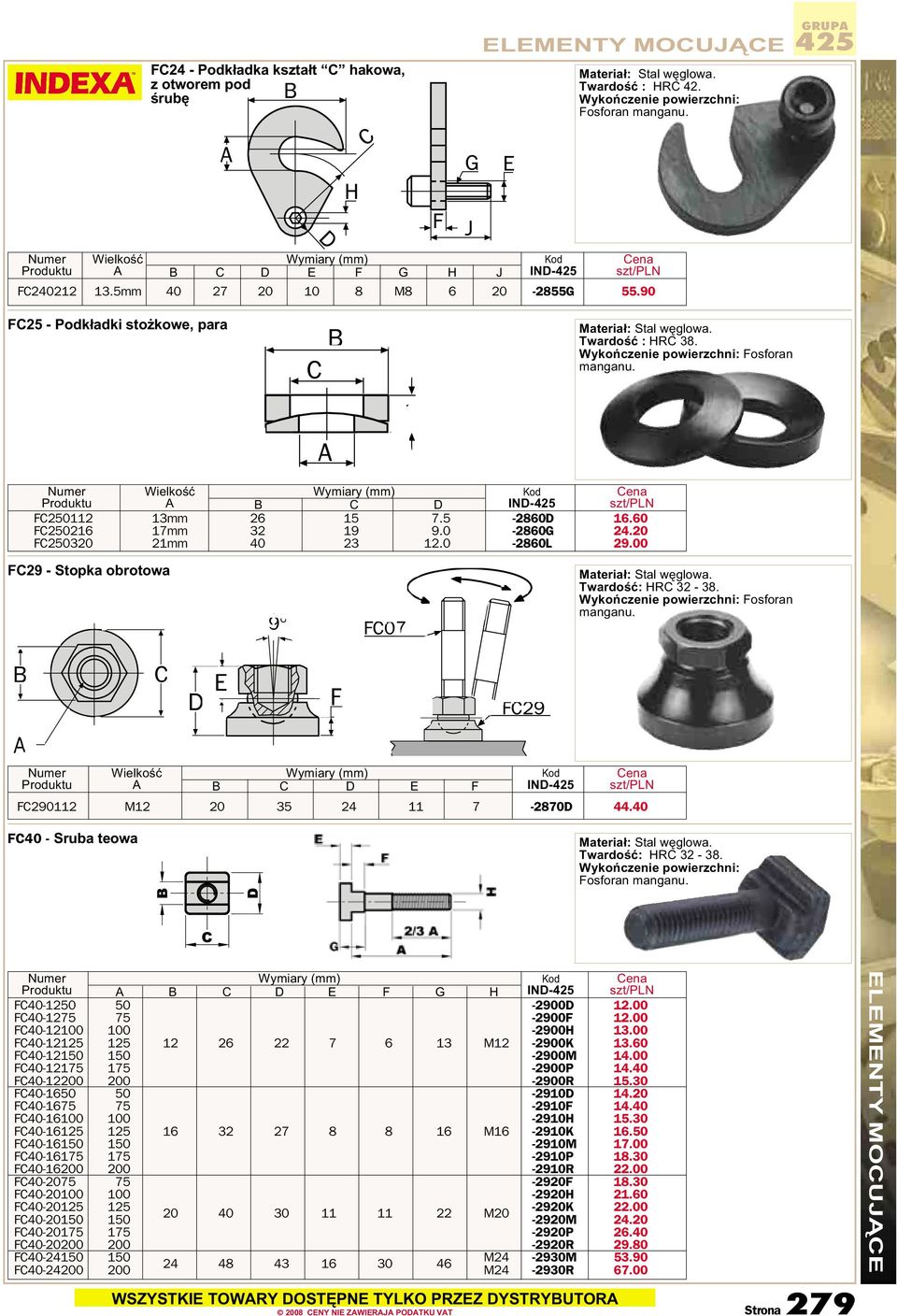 20 FC250320 21mm 40 23 12.0-2860L 29.00 FC29 - Stopka obrotowa Twardość: HRC 32-38. Fosforan manganu. Numer Wielkość Wymiary (mm) Produktu A B C D E F IND-425 FC290112 M12 20 35 24 11 7-2870D 44.