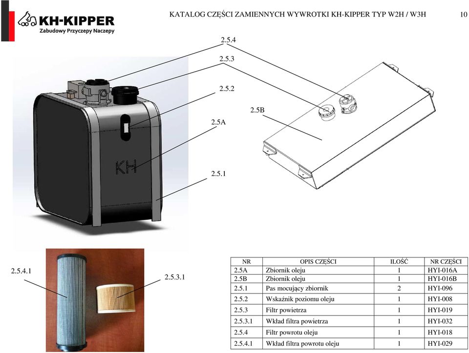 5.2 Wskaźnik poziomu oleju 1 HYI-008 2.5.3 Filtr powietrza 1 HYI-019 2.5.3.1 Wkład filtra powietrza 1 HYI-032 2.