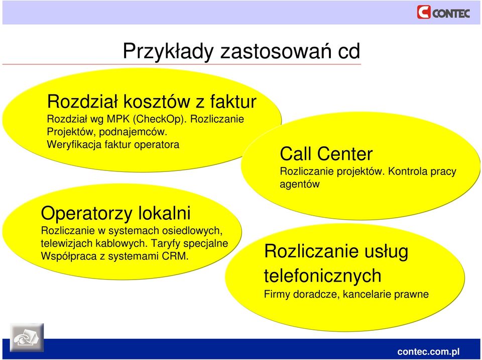 Weryfikacja faktur operatora Operatorzy lokalni Rozliczanie w systemach osiedlowych, telewizjach