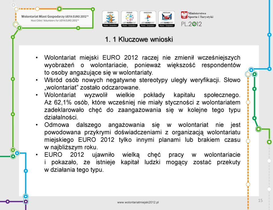 Aż 62,1% osób, które wcześniej nie miały styczności z wolontariatem zadeklarowało chęć do zaangażowania się w kolejne tego typu działalności.