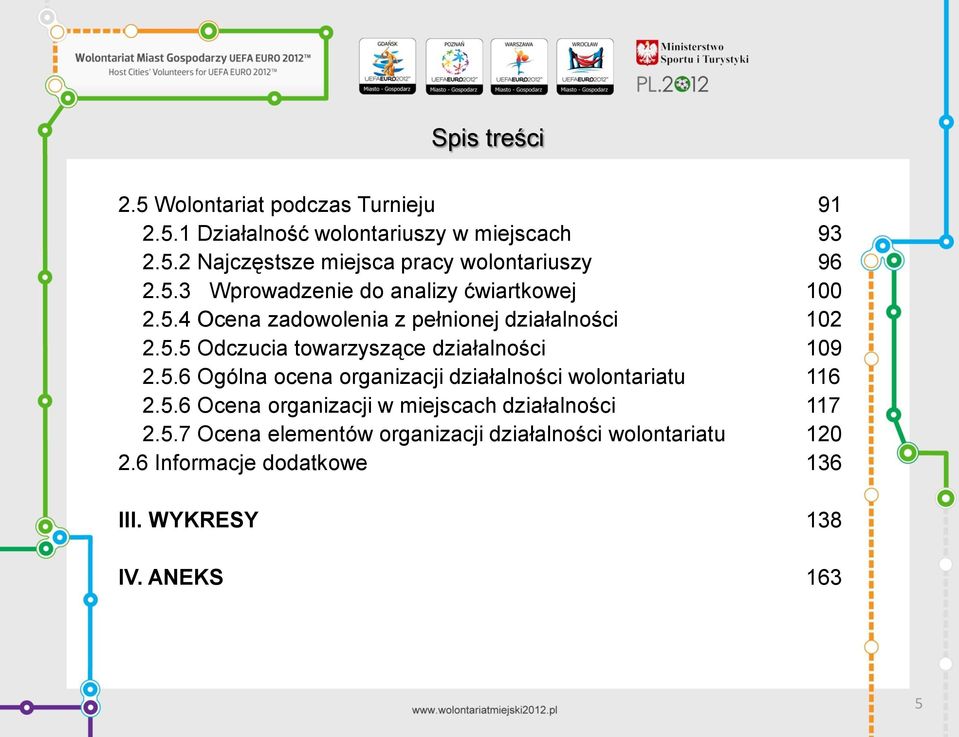 5.6 Ogólna ocena organizacji działalności wolontariatu 116 2.5.6 Ocena organizacji w miejscach działalności 117 2.5.7 Ocena elementów organizacji działalności wolontariatu 120 2.