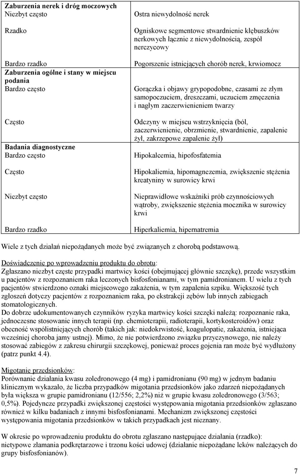 zmęczenia i nagłym zaczerwienieniem twarzy Odczyny w miejscu wstrzyknięcia (ból, zaczerwienienie, obrzmienie, stwardnienie, zapalenie żył, zakrzepowe zapalenie żył) Hipokalcemia, hipofosfatemia