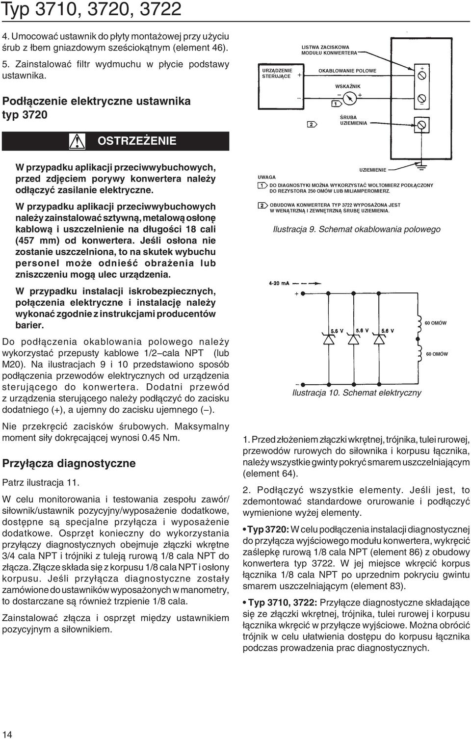 W przypadku aplikacji przeciwwybuchowych należy zainstalować sztywną, metalową osłonę kablową i uszczelnienie na długości 18 cali (457 mm) od konwertera.