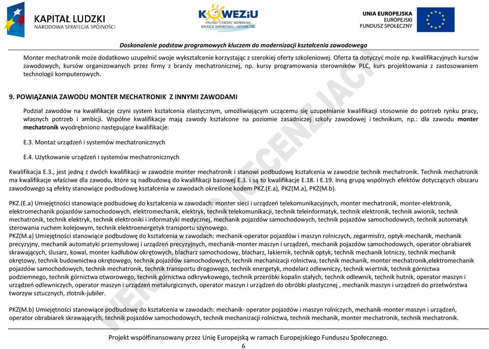 OWIĄZANIA ZAWODU MONTER MEHATRONIK Z INNYMI ZAWODAMI odział zawodów na kwalifikacje czyni system kształcenia elastycznym, umożliwiającym uczącemu się uzupełnianie kwalifikacji stosownie do potrzeb