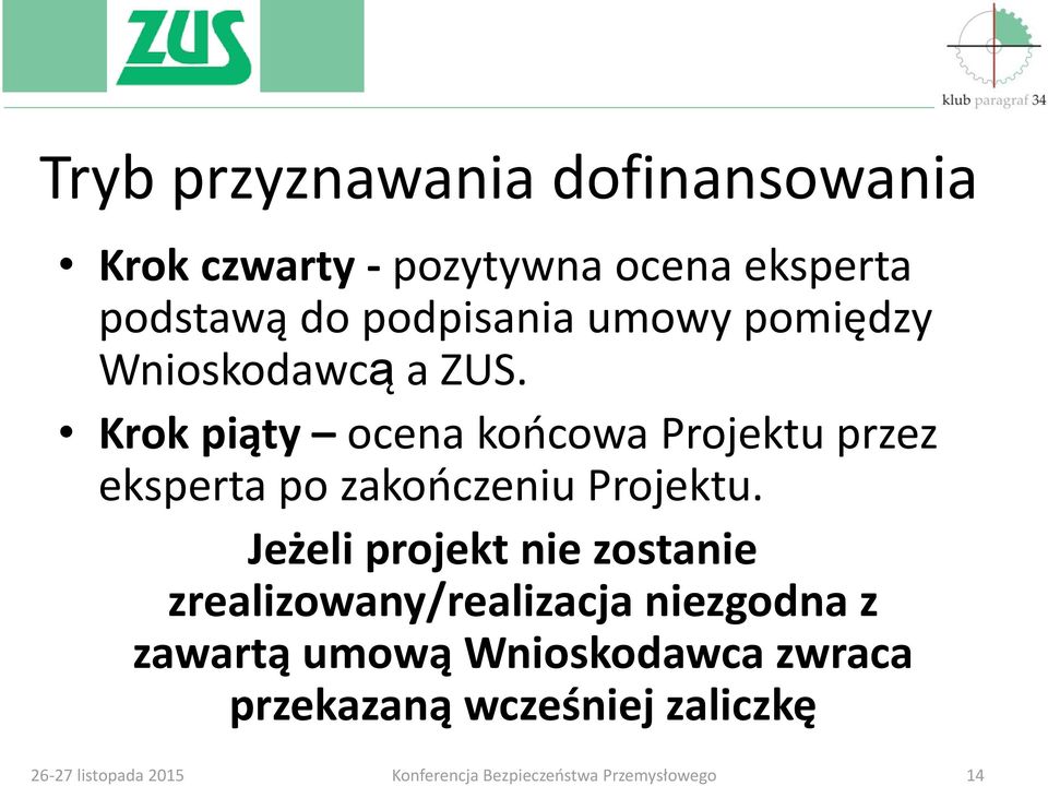 Krok piąty ocena końcowa Projektu przez eksperta po zakończeniu Projektu.