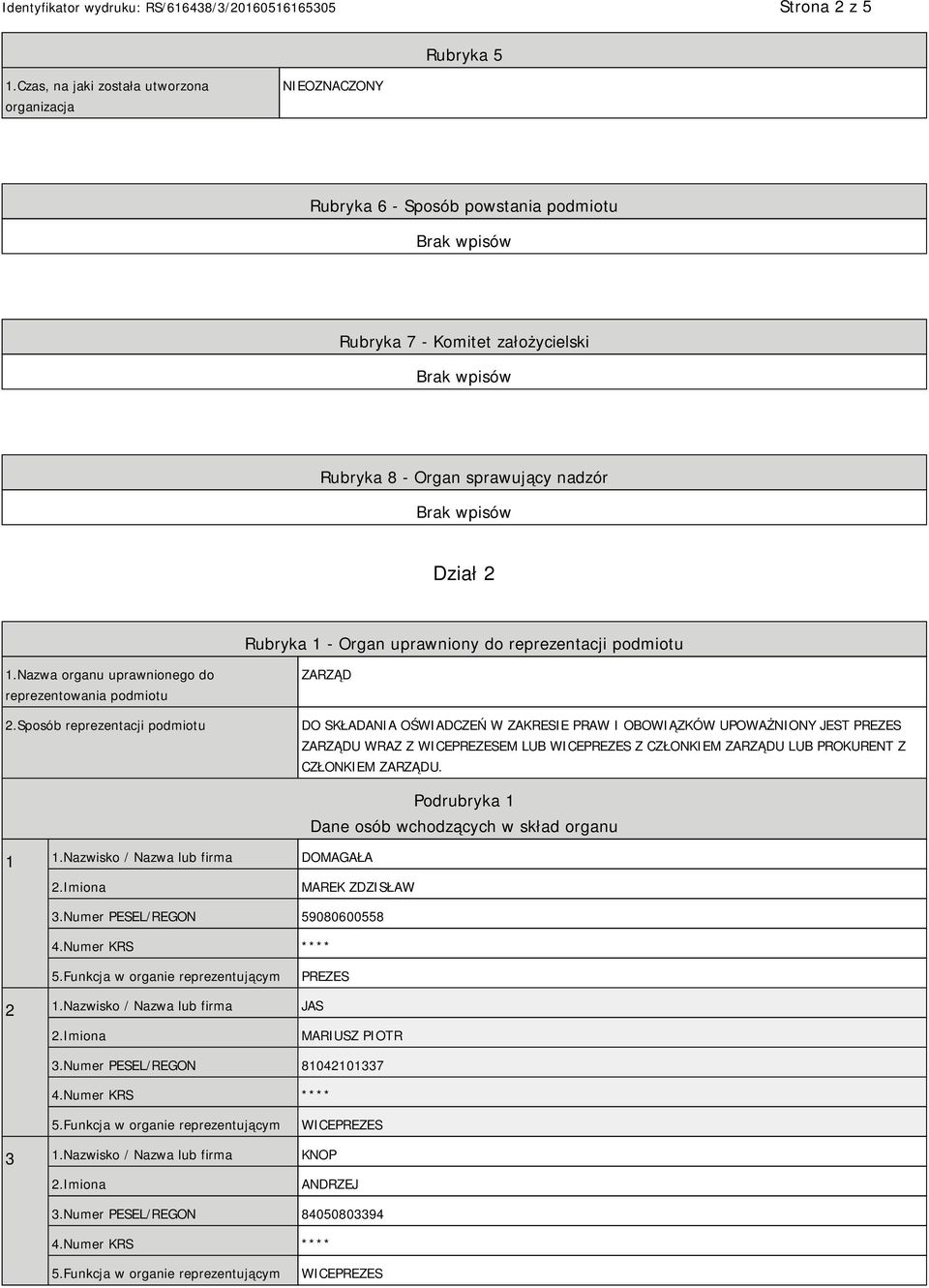 uprawniony do reprezentacji podmiotu 1.Nazwa organu uprawnionego do reprezentowania podmiotu 2.