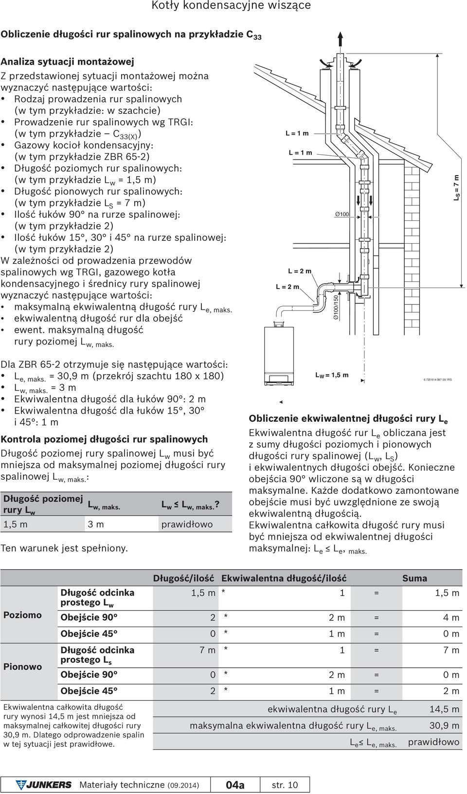 przykładzie L w = 1,5 m) Długość pionowych rur spalinowych: (w tym przykładzie L S = 7 m) Ilość łuków 90 na rurze spalinowej: (w tym przykładzie 2) Ilość łuków 15, 30 i 45 na rurze spalinowej: (w tym