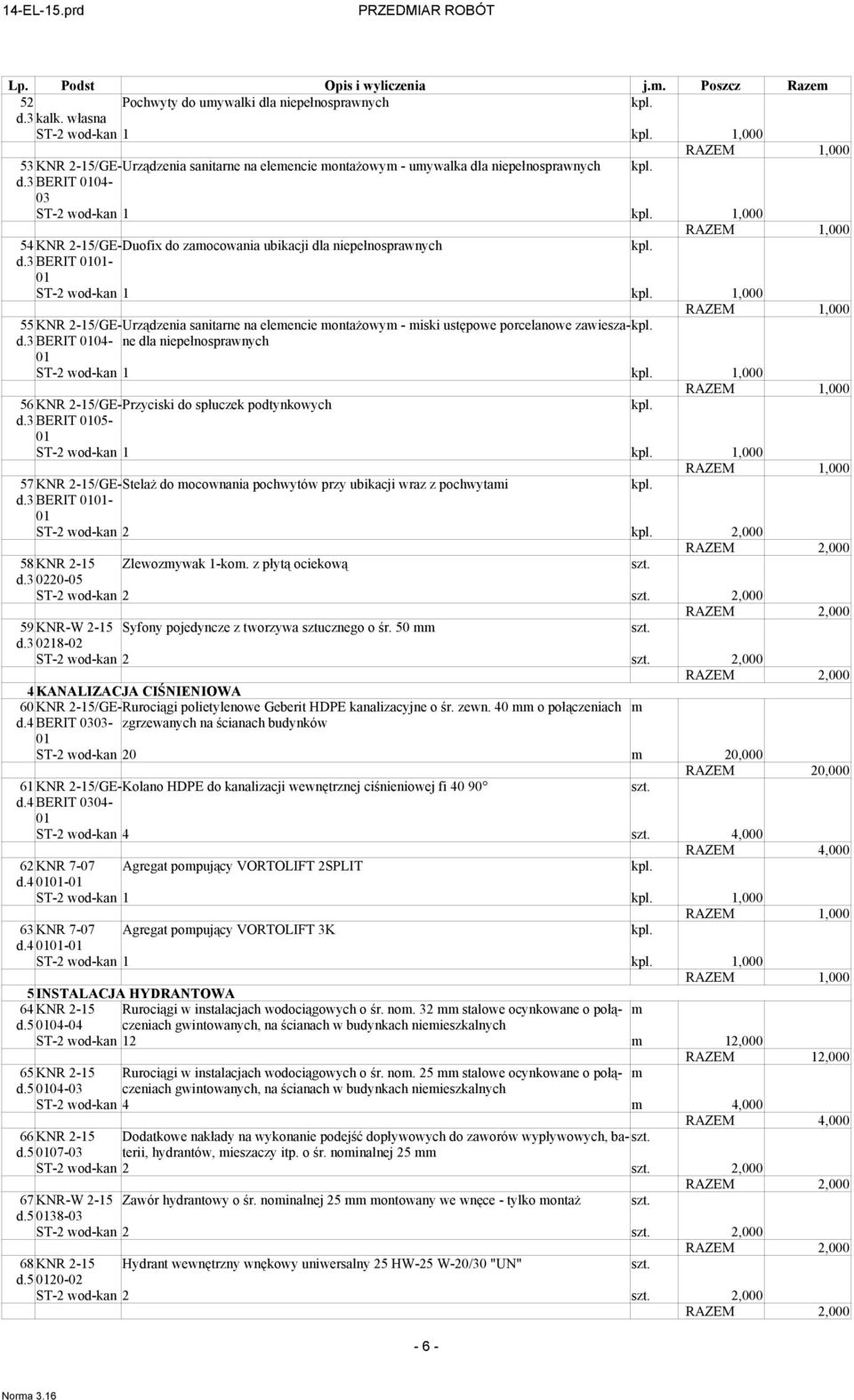 3 BERIT - 55 KNR 2-15/GE-Urządzenia sanitarne na eleencie ontażowy - iski ustępowe porcelanowe zawiesza-kplne dla niepełnosprawnych d.3 BERIT 04-56 KNR 2-15/GE-Przyciski do spłuczek podtynkowych d.