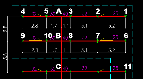 K odcinka A-4 mając dane p A = 0,376 oraz q A-3 =95,2 wyznaczamy, KA 4 Q p 95,2 0,376 155,3 Znając stałą wypływu odcinka A4 i rzeczywiste ciśnienie jakie jest wymagane w punkcie A wyznaczamy wydatek,