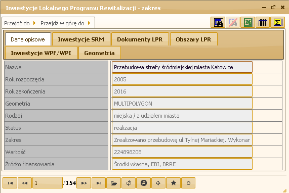 3.2.1 Podstawowe dane inwestycji LPR Podstawowe atrybuty inwestycji LPR przedstawione są na zakładce "Dane opisowe".