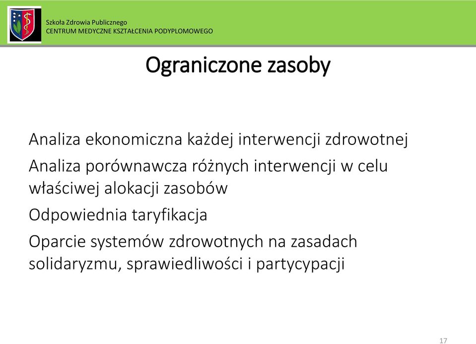 właściwej alokacji zasobów Odpowiednia taryfikacja Oparcie