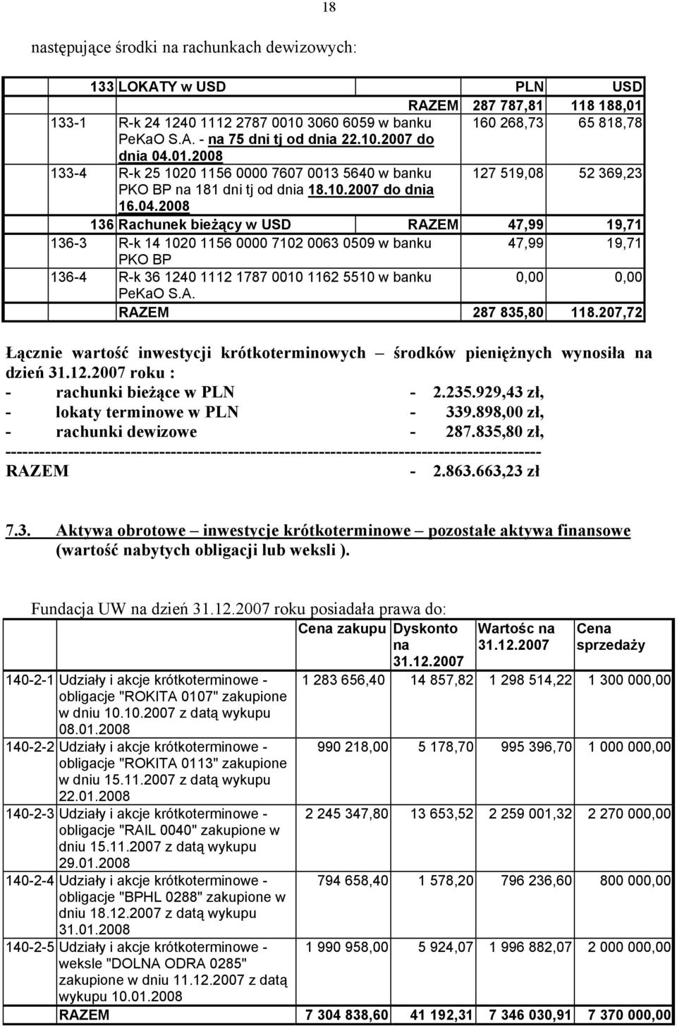 01.2008 133-4 R-k 25 1020 1156 0000 7607 0013 5640 w banku PKO BP na 181 dni tj od dnia 18.10.2007 do dnia 16.04.